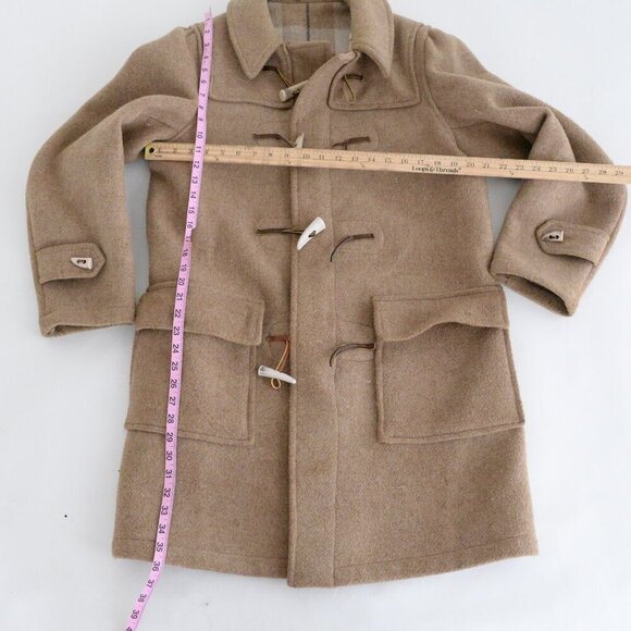 Vintage 70's Tan Zip Up 40% Wool Knee Length Duffle Coat L - Picture 4 of 16